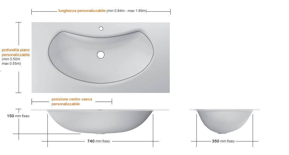 Glass washbasin with banana shaped basin
