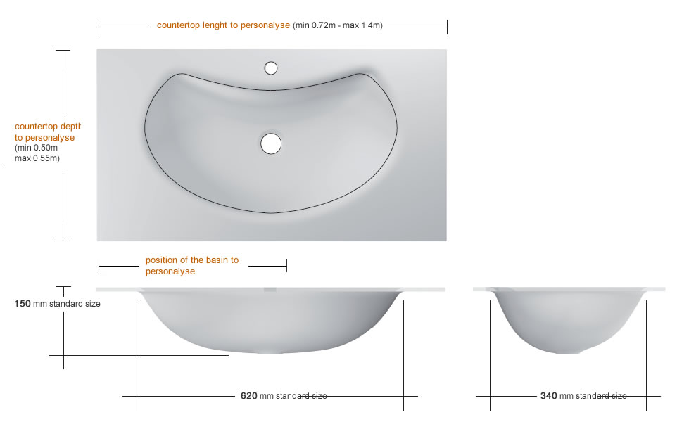 Glass washbasin with banana shaped basin