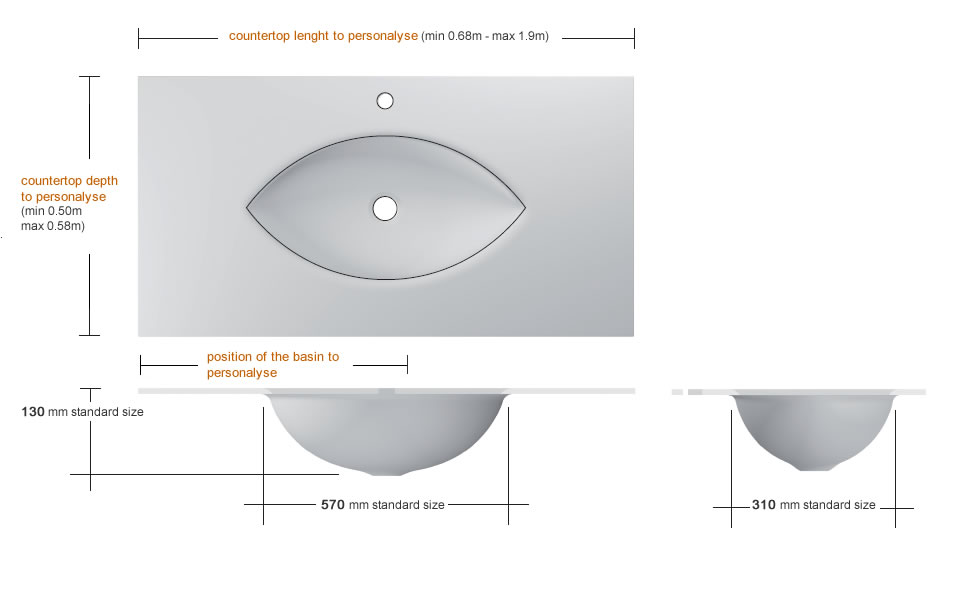 Glass washbasin with eye shaped basin 570