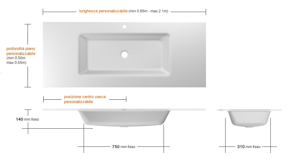 Lavabo in vetro rettangolare 750