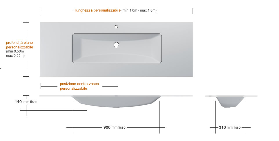 Lavabo in vetro rettangolare 900